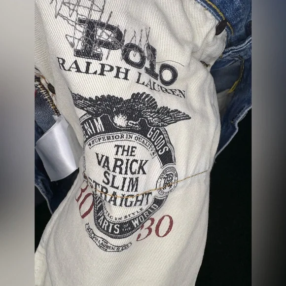 Polo Ralph Lauren Sullivan Slim Patchwork Bandana Distressed Denim Jeans - Picture 3 of 4